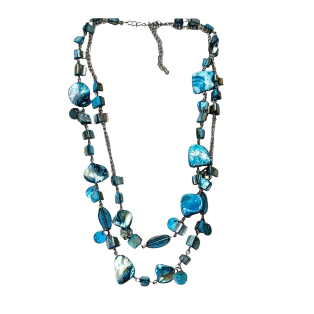 Two Strand Blue Shell and Glass bead Necklace